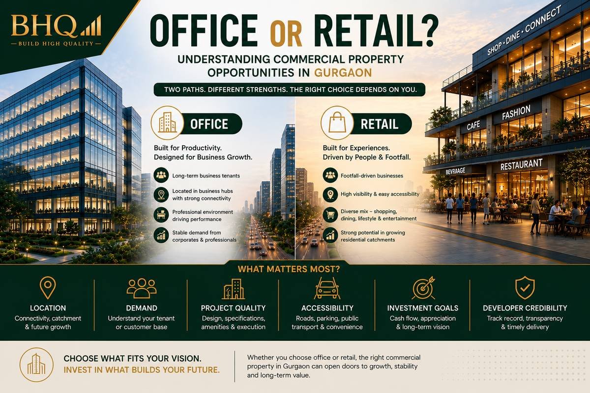 Office vs Retail Commercial Property in Gurgaon: Which Is Right for You? | BHQ Realty